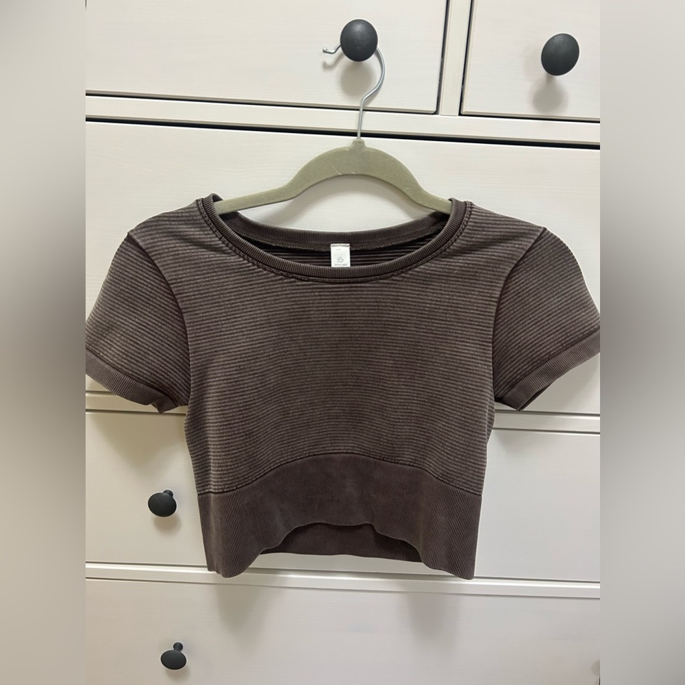 aerie offline ribbed purple/gray cropped tee :)